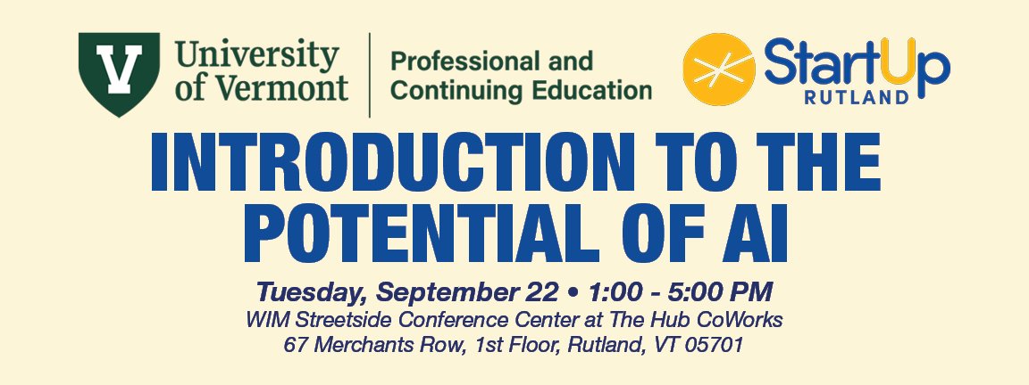 UVM PACE Introduction to AI September 22, 2026